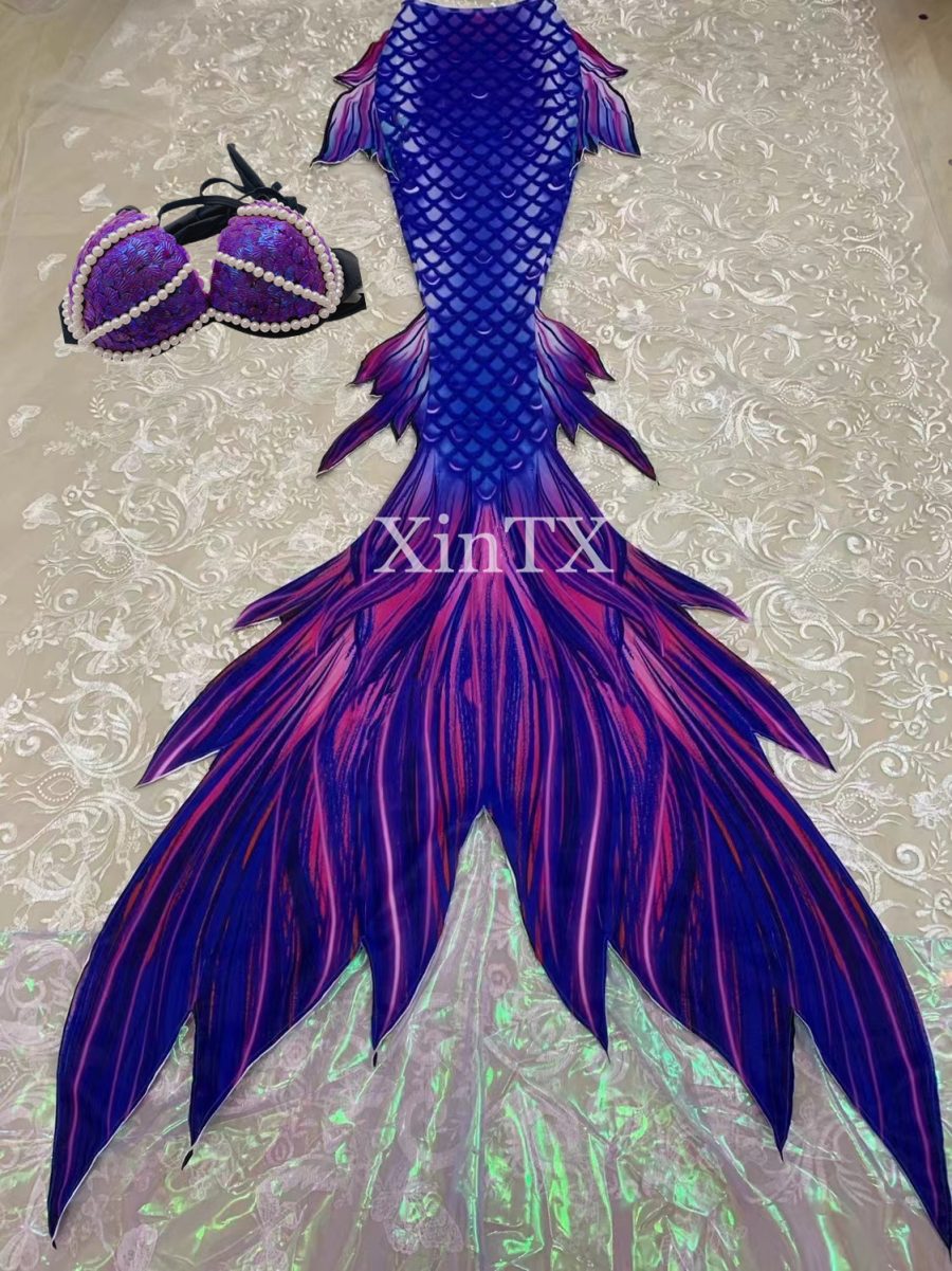 Adult Big Mermaid Tail Swimsuit Tail Skin with Sequins Bra mermaid Swim costume