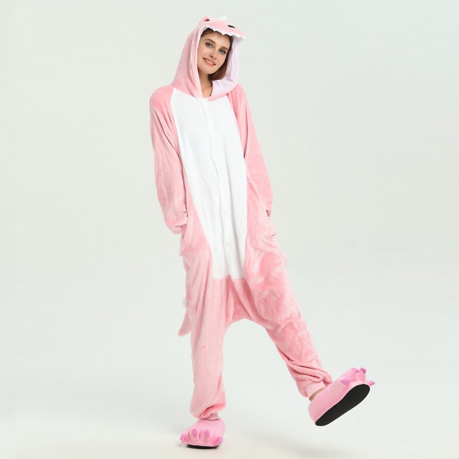 Adult Kigurumi Animal Onesies Jumpsuit Costume Pajamas Sleepwear Pink Dinosaur