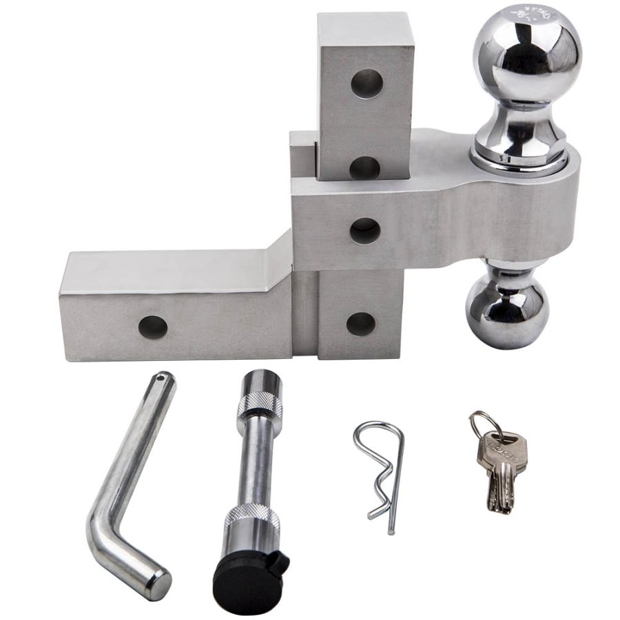 Aluminum Adjustable Raise Drop Tow Hitch Mount and Lock and 2 inch and 2-5/16 inch Hitch Ball