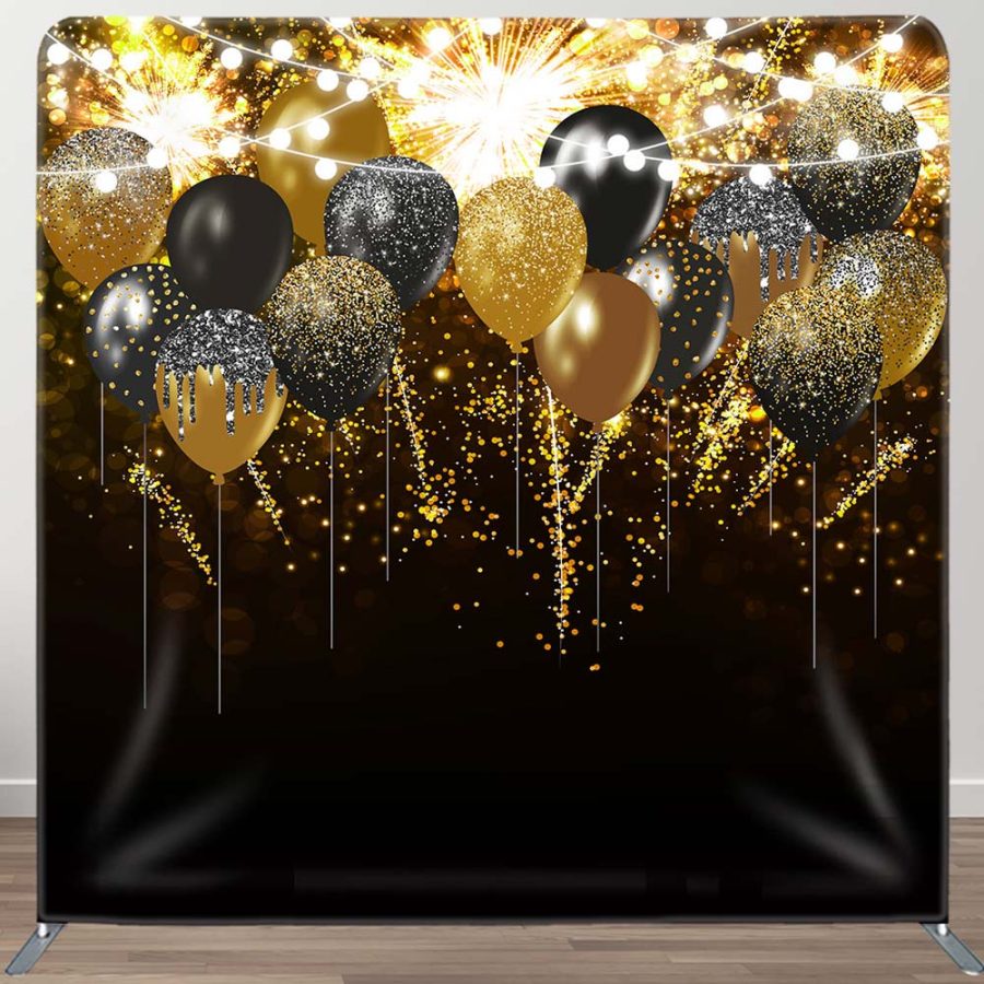 Aperturee Black Gold Glitter Lighted Pillow Case Backdrop | Tension Fabric Banner | Double-Sided Square Backdrop | Fabric Pop Up Straight Display