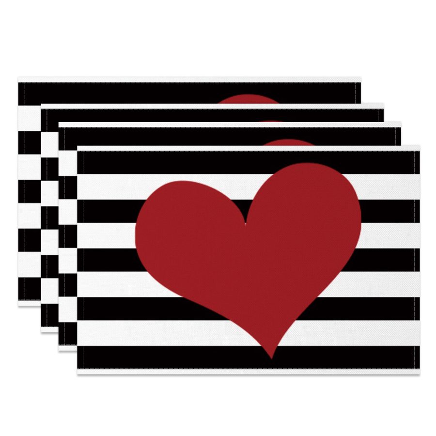 Aperturee Black White Stripe Valentines Day Set Of 4 Placemats, 14x12 Inch, 15.8 USD, NYLX00571-S, placemats