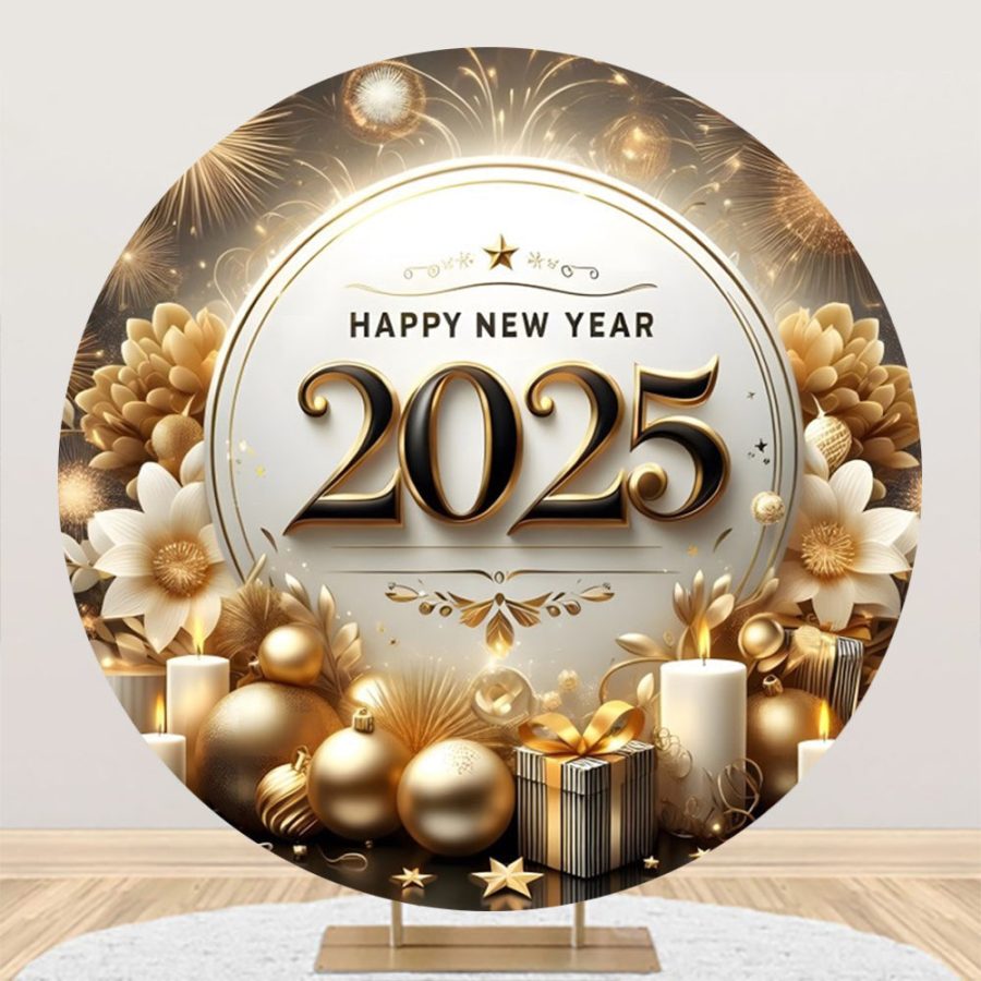 Aperturee Blooming Gold Flower 2025 New Year Round Backdrop