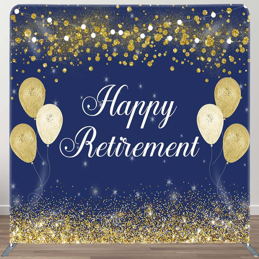 Aperturee Blue Gold Happy Retirement Event Tension Backdrop | Backdrop For Birthday Party | Happy Birthday Backdrop | Custom Birthday Backdrops