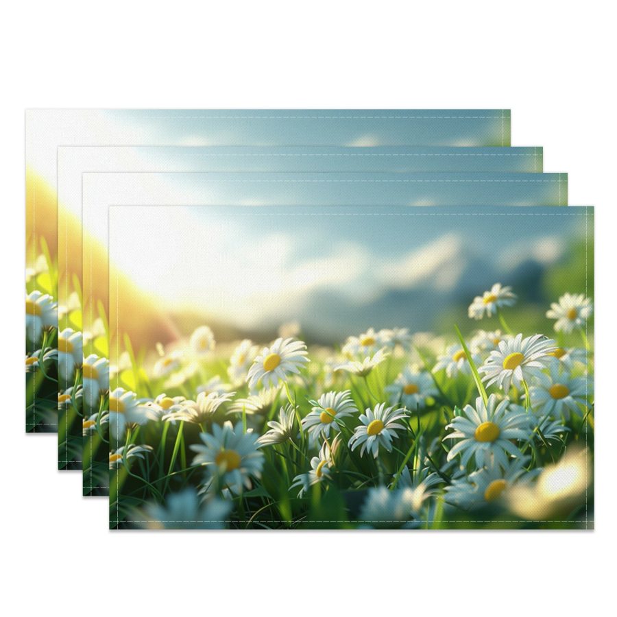 Aperturee Blurry Natural Sunrise Daisy Field Set Of 4 Placemats, 14x12 Inch, 15.8 USD, NYJY00366-S, placemats