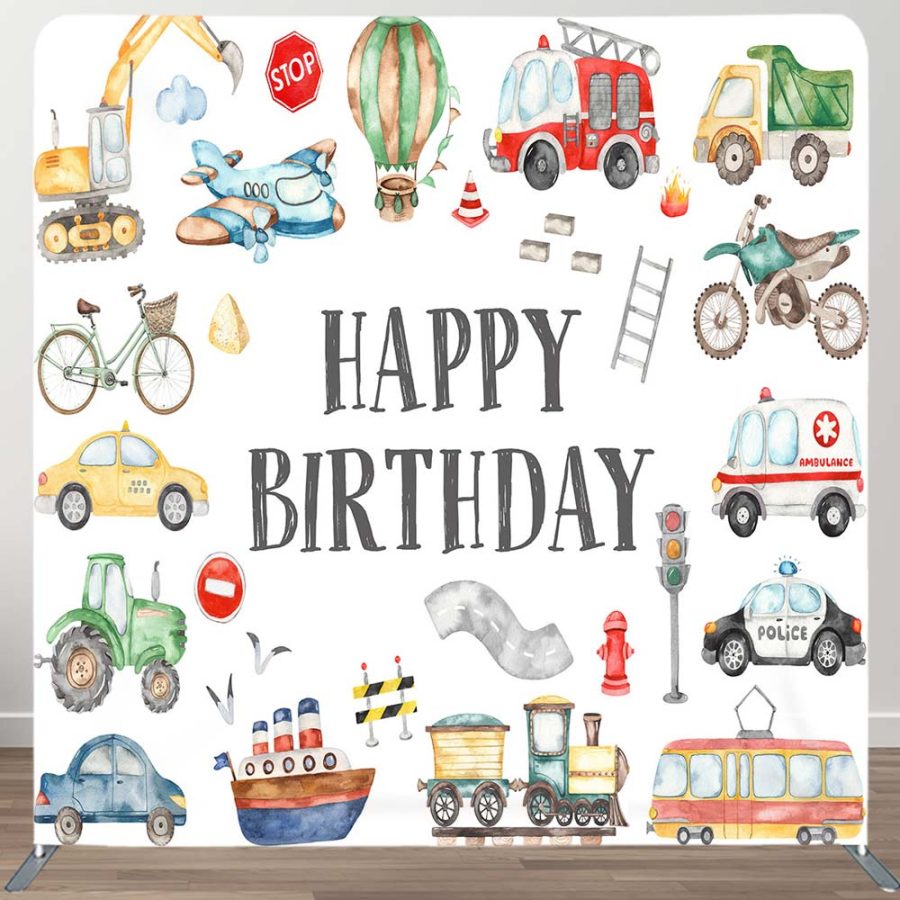 Aperturee Boy Truck Theme Happy Birthday Square Tension Backdrop | Birthday Back Drop | Birthday Party Decorations | Backdrop For Birthday Party