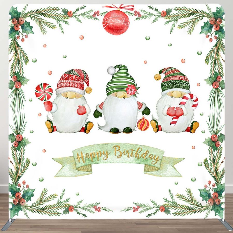 Aperturee Cherry Candy Gnome Xmas Birthday Pillow Case Backdrop | Christmas Backgrounds Fireplace | Winter Wonderland Backdrop | Xmas Backdrop