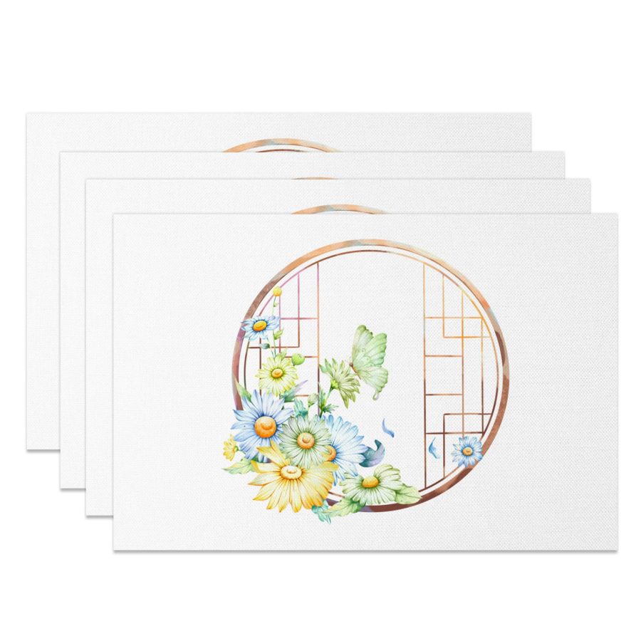 Aperturee Chinese Spring Flowers Window Set Of 4 Placemats, 14x12 Inch, 15.8 USD, NYJY00367-S, placemats