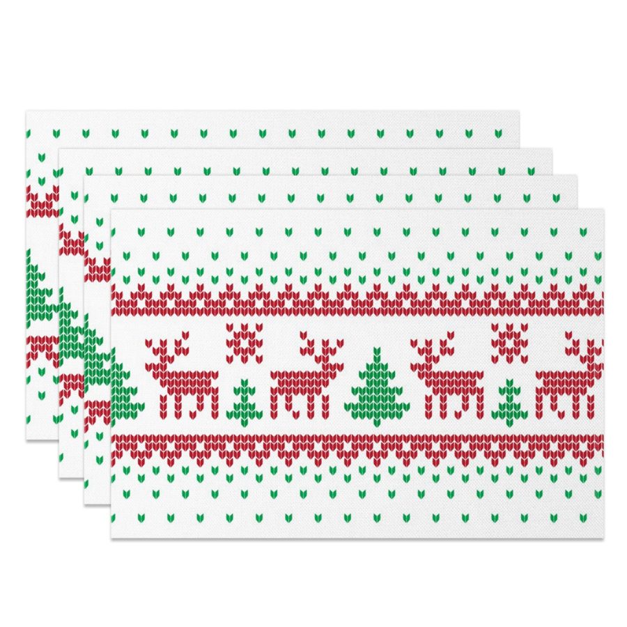 Aperturee Christmas Elk Tree Pixel Pattern Set Of 4 Placemats, 14x12 Inch, 15.8 USD, NYWH00415-S, placemats