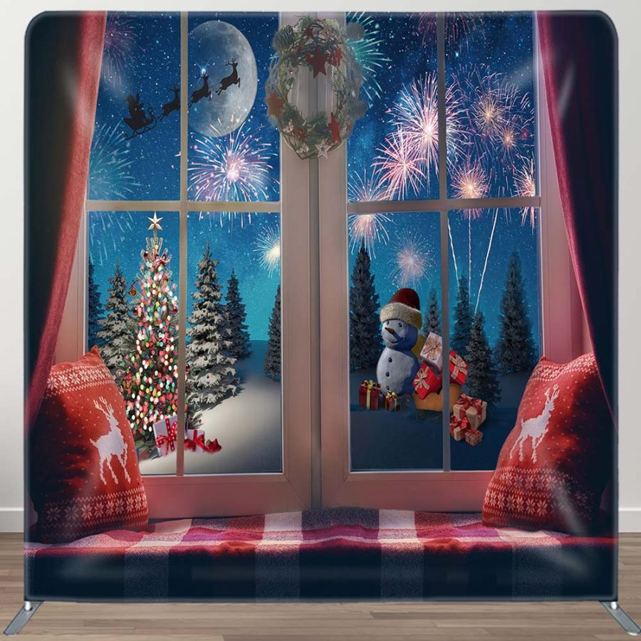 Aperturee Christmas Eve Window Scene Square Tension Backdrop | Xmas Backdrop | Christmas Photoshoot Backgrounds | Christmas Background Photography