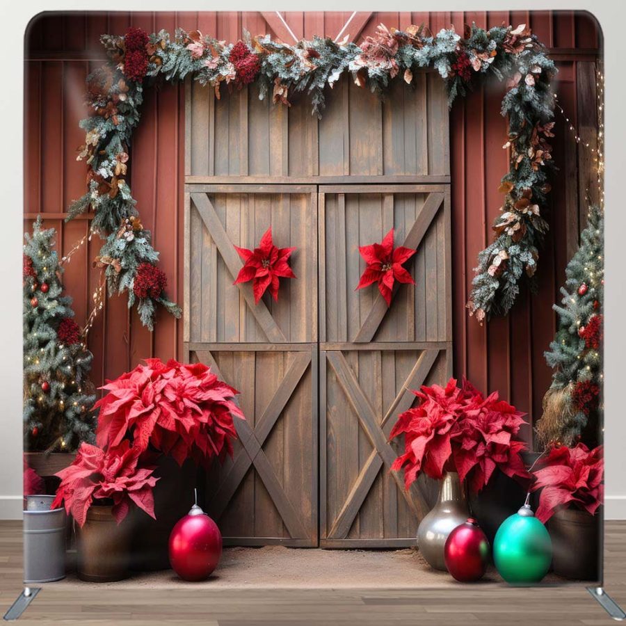 Aperturee Christmas Red Wood Door Event Photo Booth Backdrop | Christmas Background Photography | Christmas Backdrops For Photography | Christmas Scenic Backgrounds