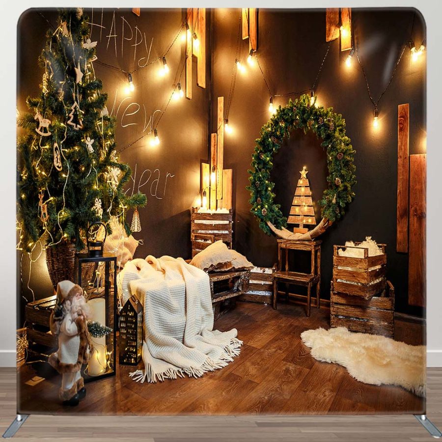 Aperturee Christmas Room Party Square Tension Fabric Backdrop | Christmas Backgrounds Fireplace | Christmas Photoshoot Backgrounds | Xmas Backdrop