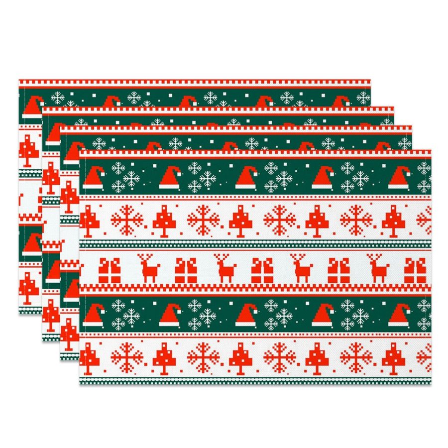 Aperturee Christmas Vibe Hat Elk Pixel Set Of 4 Placemats, 14x12 Inch, 15.8 USD, NYWH00400-S, placemats