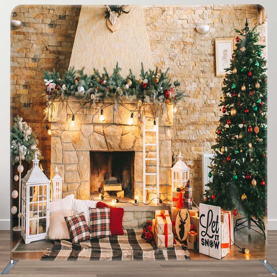 Aperturee Christmas Warm Fireplace Fabric Photo Booth Backdrop | Winter Wonderland Backdrop | Xmas Backdrop | Christmas Backgrounds Fireplace