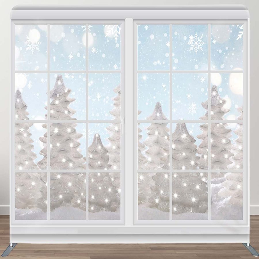 Aperturee Christmas Winter Window Snow Square Tension Backdrop | Winter Wonderland Backdrop | Christmas Photo Booth Backdrop | Xmas Backdrop