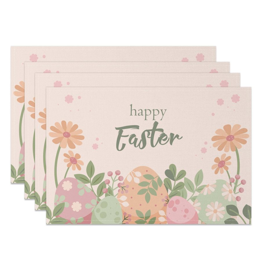 Aperturee Colorful Eggs Daisy Leaf Easter Set Of 4 Placemats, 14x12 Inch, 15.8 USD, NYJY00416-S, placemats