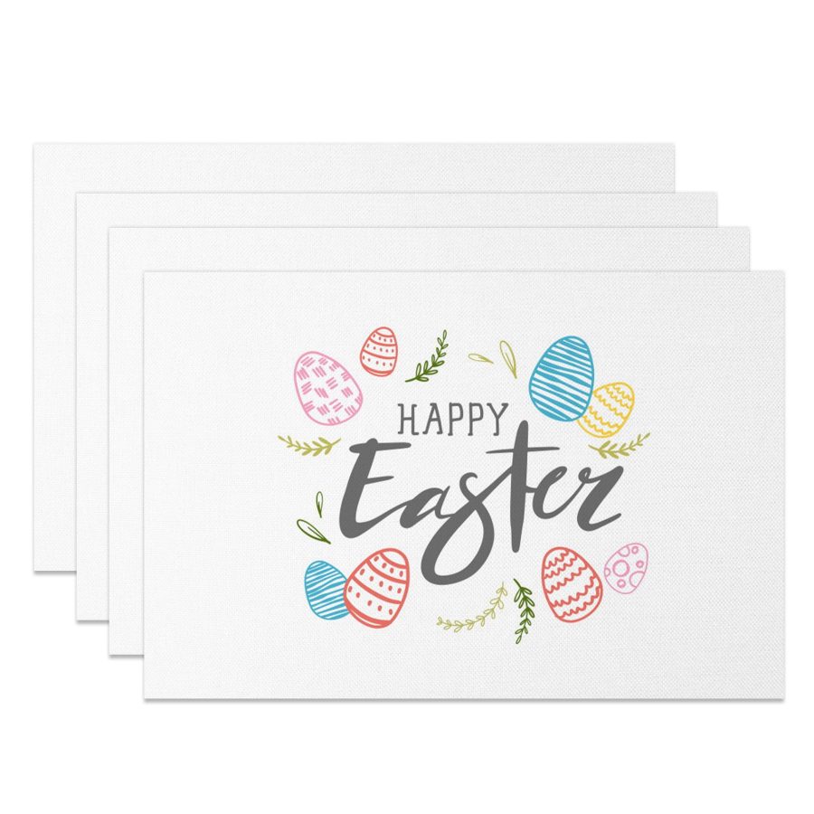 Aperturee Colorful Lines Egg Happy Easter Set Of 4 Placemats, 14x12 Inch, 15.8 USD, NYJY00438-S, placemats