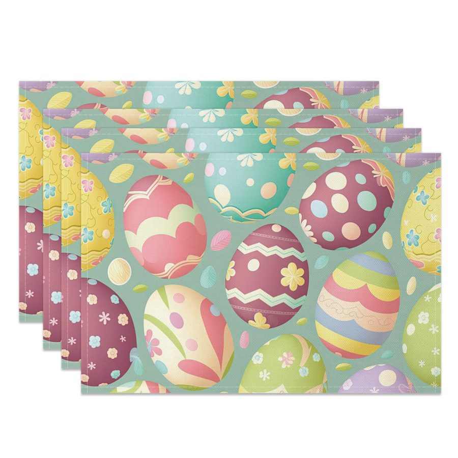 Aperturee Colorful Printed Eggs Leaf Easter Set Of 4 Placemats, 14x12 Inch, 15.8 USD, NYLX00527-S, placemats