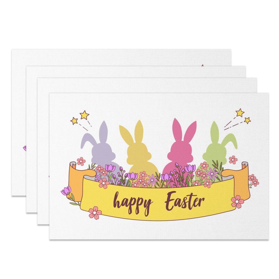 Aperturee Colorful Rabbit Floral Easter Set Of 4 Placemats, 14x12 Inch, 15.8 USD, NYJY00409-S, placemats