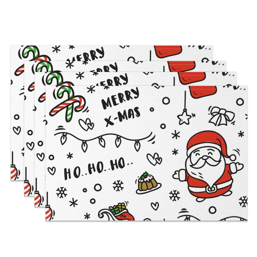 Aperturee Cute Hohoho Christmas Santa Claus Set Of 4 Placemats, 14x12 Inch, 15.8 USD, NYWH00410-S, placemats