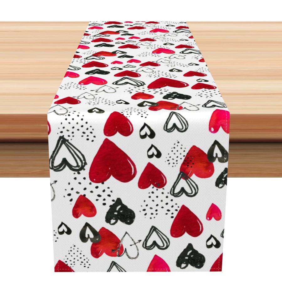 Aperturee Dense Hearts Romantic Valentines Day Table Runner | Custom Table Runner | Seasonal Printed Table Runner | Custom Printed Table Runner