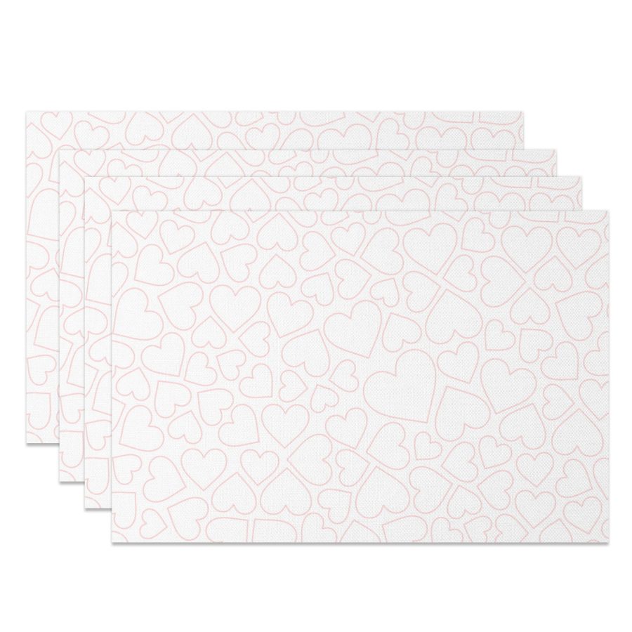 Aperturee Dense Pink Line Love Hearts White Set Of 4 Placemats, 14x12 Inch, 15.8 USD, NYJY00394-S, placemats