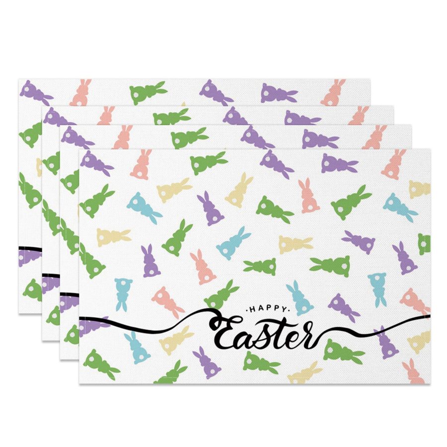 Aperturee Easter Colorful Bunny Silhouette Set Of 4 Placemats, 14x12 Inch, 15.8 USD, NYLX00531-S, placemats