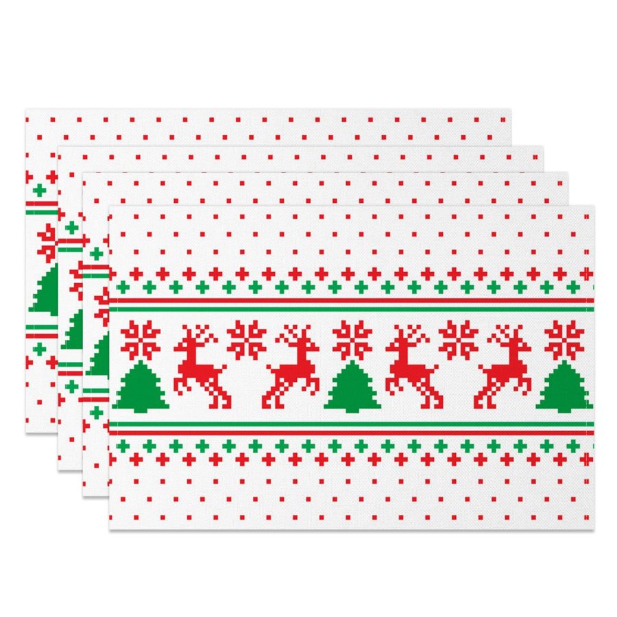 Aperturee Elk Tree Pixel Pattern Christmas Set Of 4 Placemats, 14x12 Inch, 15.8 USD, NYWH00413-S, placemats