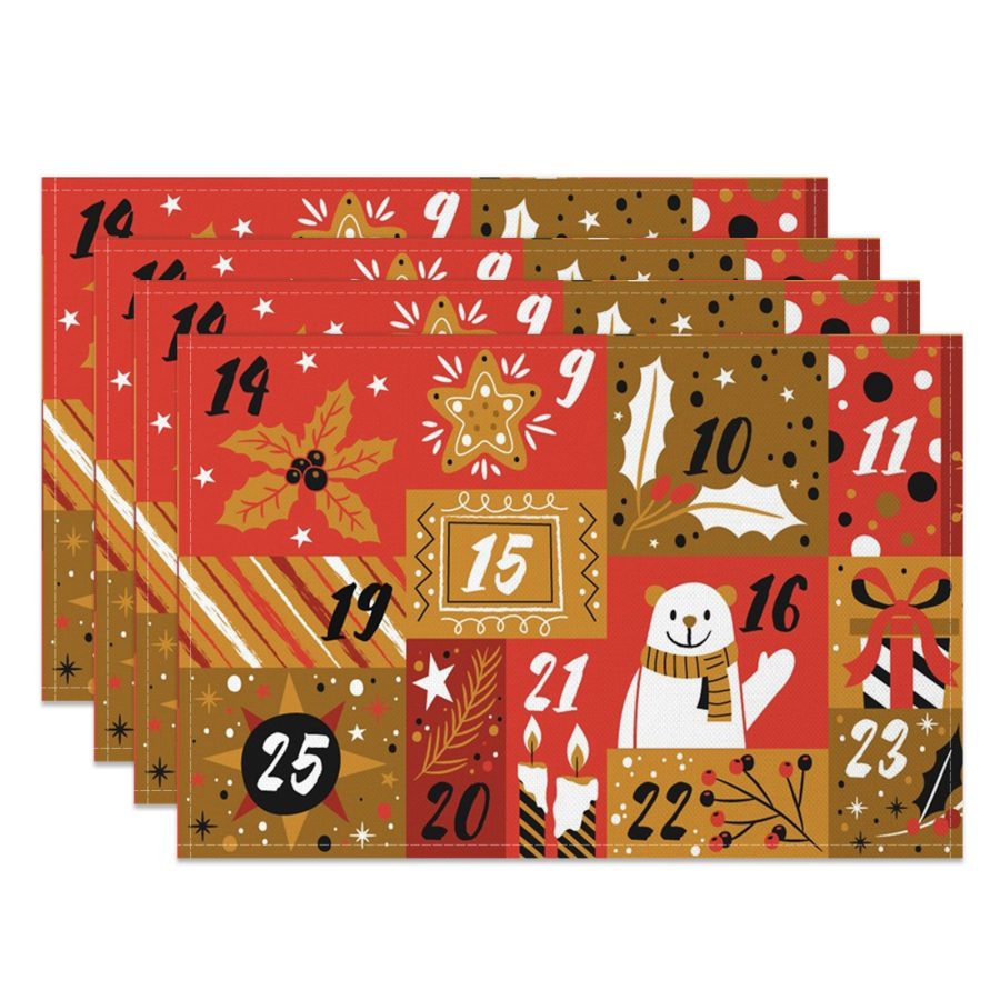 Aperturee Festive Christmas Vibe Calendar Set Of 4 Placemats, 14x12 Inch, 15.8 USD, NYWH00403-S, placemats