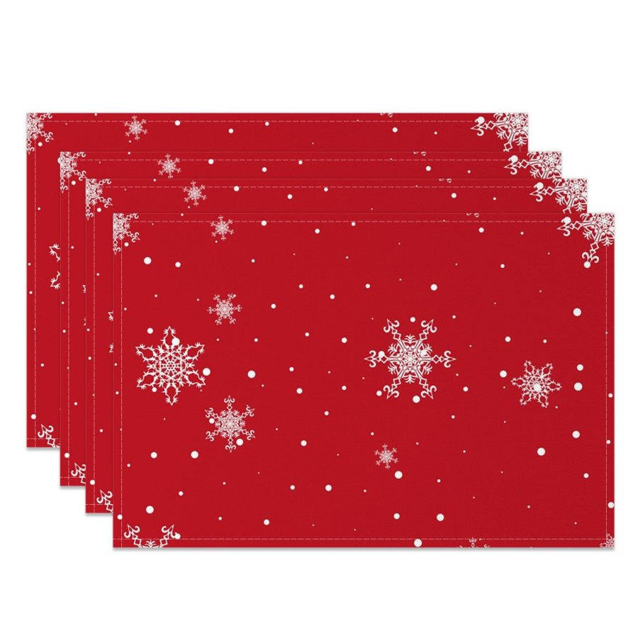 Aperturee Festive Red White Snow Christmas Set Of 4 Placemats, 14x12 Inch, 15.8 USD, NYWH00390-S, placemats