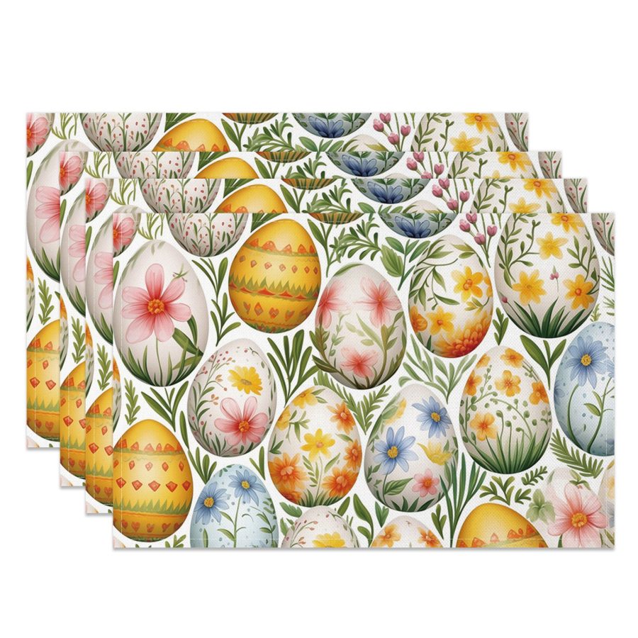 Aperturee Floral Printed Eggs Plant Easter Set Of 4 Placemats, 14x12 Inch, 15.8 USD, NYLX00524-S, placemats