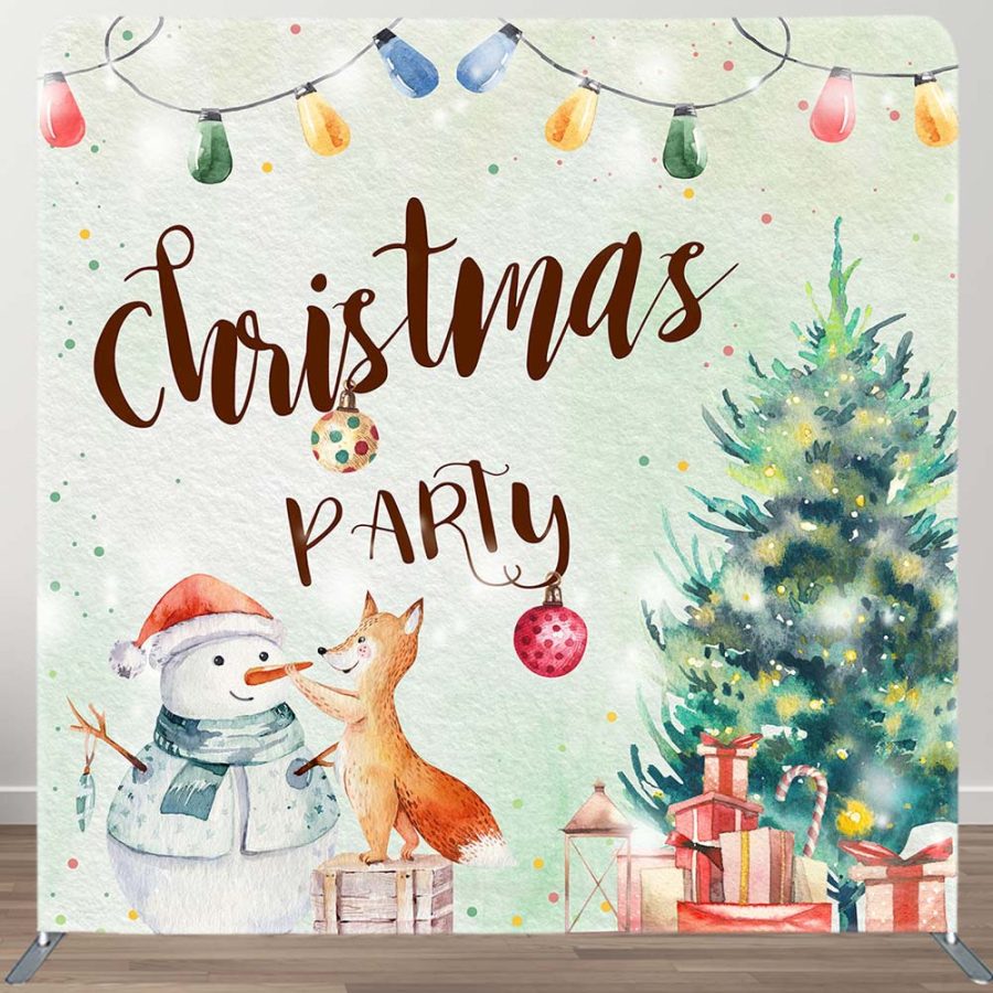 Aperturee Fox Snowman Christmas Tree Tension Fabric Backdrop | Xmas Backdrop | Christmas Photo Backdrop | Christmas Backdrops For Photography