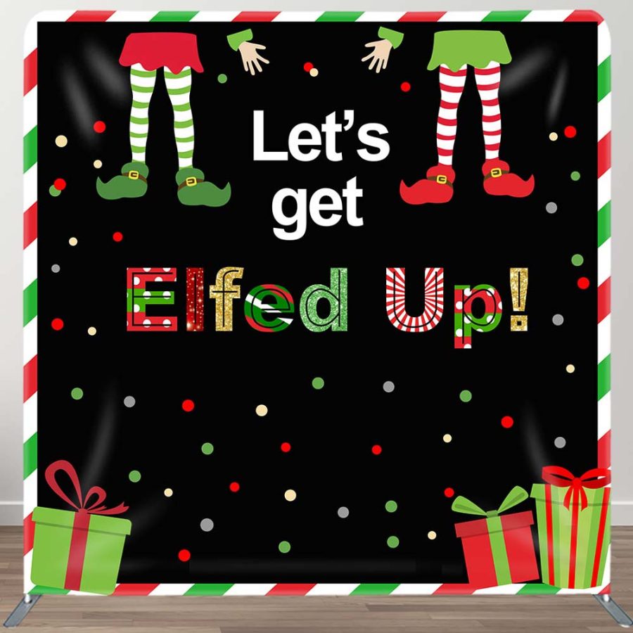 Aperturee Get Elfed Up Christmas Party Fabric Event Backdrop | Xmas Backdrop | Christmas Backgrounds Fireplace | Christmas Backdrops For Photography