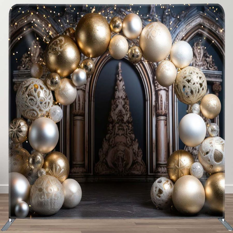 Aperturee Gold Balloon Garland Luxury Square Tension Backdrop | Photoshoot Background | Photography Photo Background | Backdrop Photography Ideas