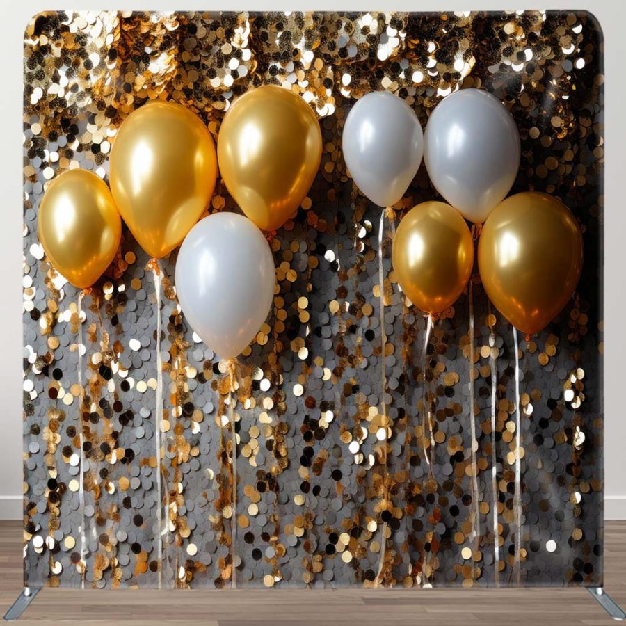 Aperturee Gold Sequin Balloons Holiday Pillow Case Backdrop | Name Backdrop For Birthday | Simple Backdrop For Birthday | Happy Birthday Backdrop