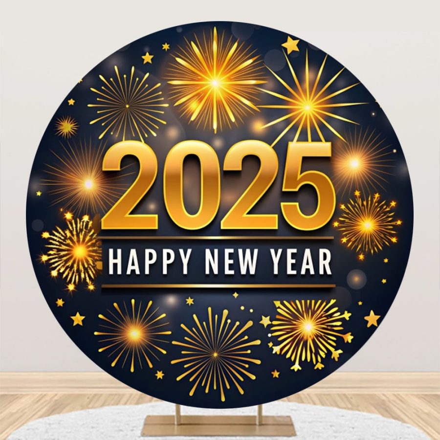 Aperturee Golden Dazzling New Year 2025 Night Round Backdrop