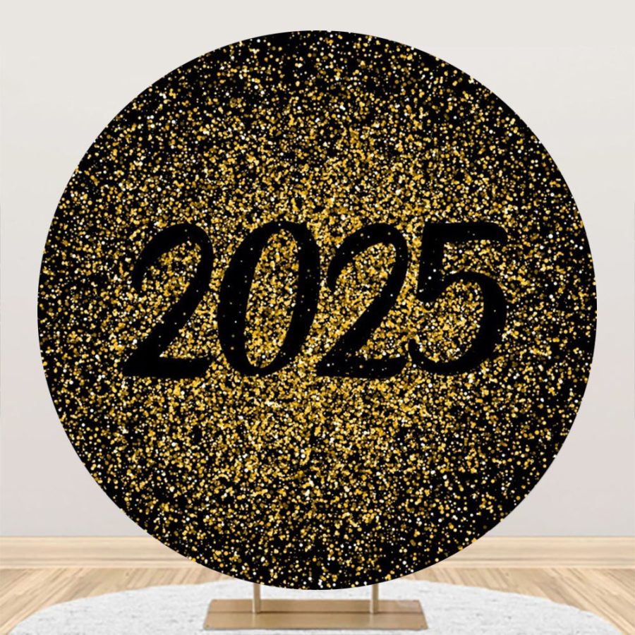 Aperturee Golden Glitter 2025 Happy New Year Round Backdrop