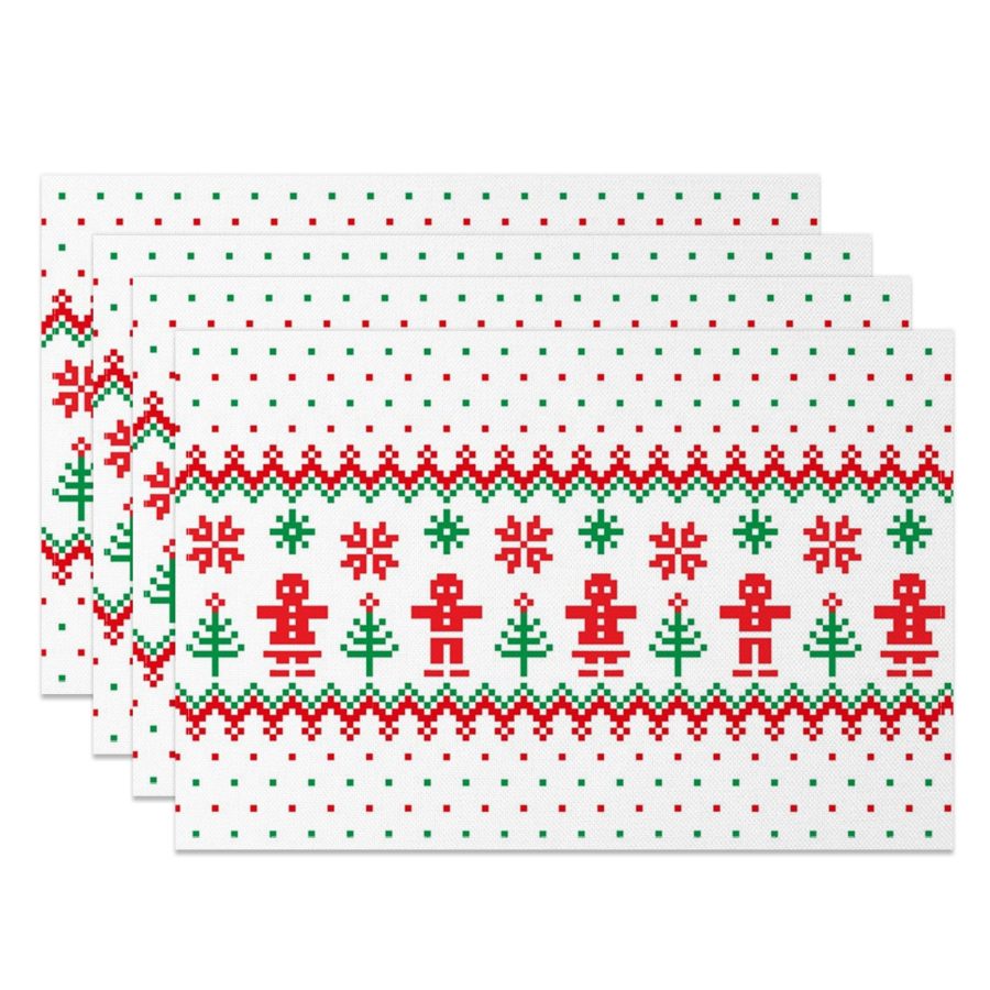 Aperturee Green Red Pixel Pattern Christmas Set Of 4 Placemats, 14x12 Inch, 15.8 USD, NYWH00417-S, placemats