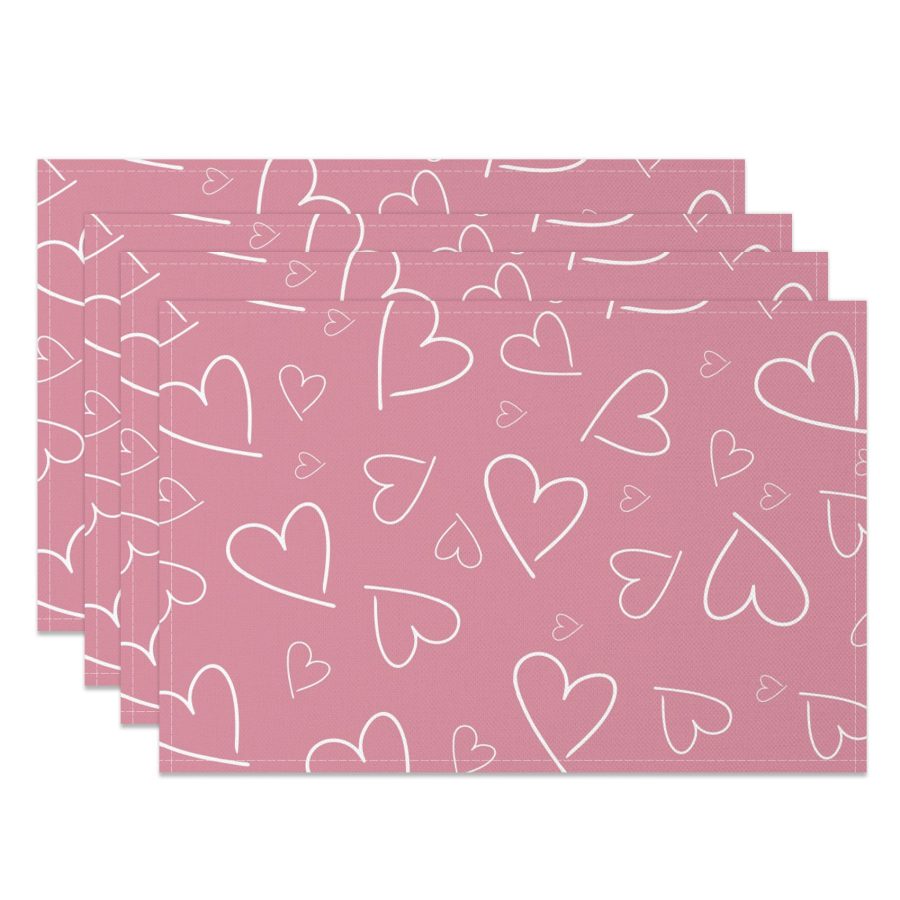 Aperturee Line Hearts Pink Valentines Day Set Of 4 Placemats, 14x12 Inch, 15.8 USD, NYJY00388-S, placemats