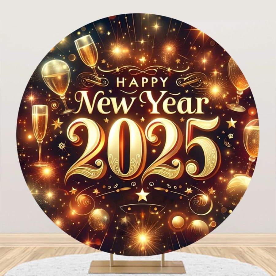 Aperturee Luxurious Golden Champagne New Year Round Backdrop