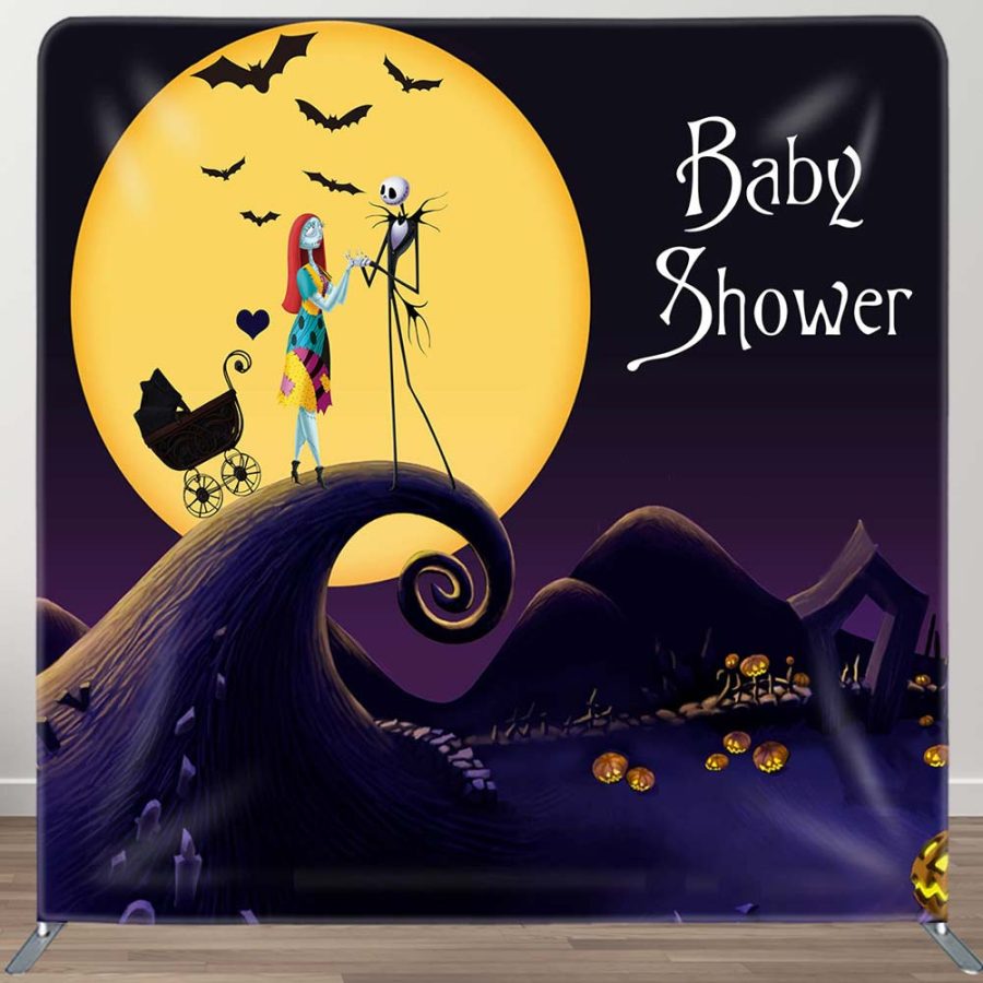 Aperturee Moon Night Halloween Vibe Baby Shower Square Backdrop | Pillow Cover Backdrop | 8X8 Tension Fabric Backdrop | Fabric Pop Up Straight Display