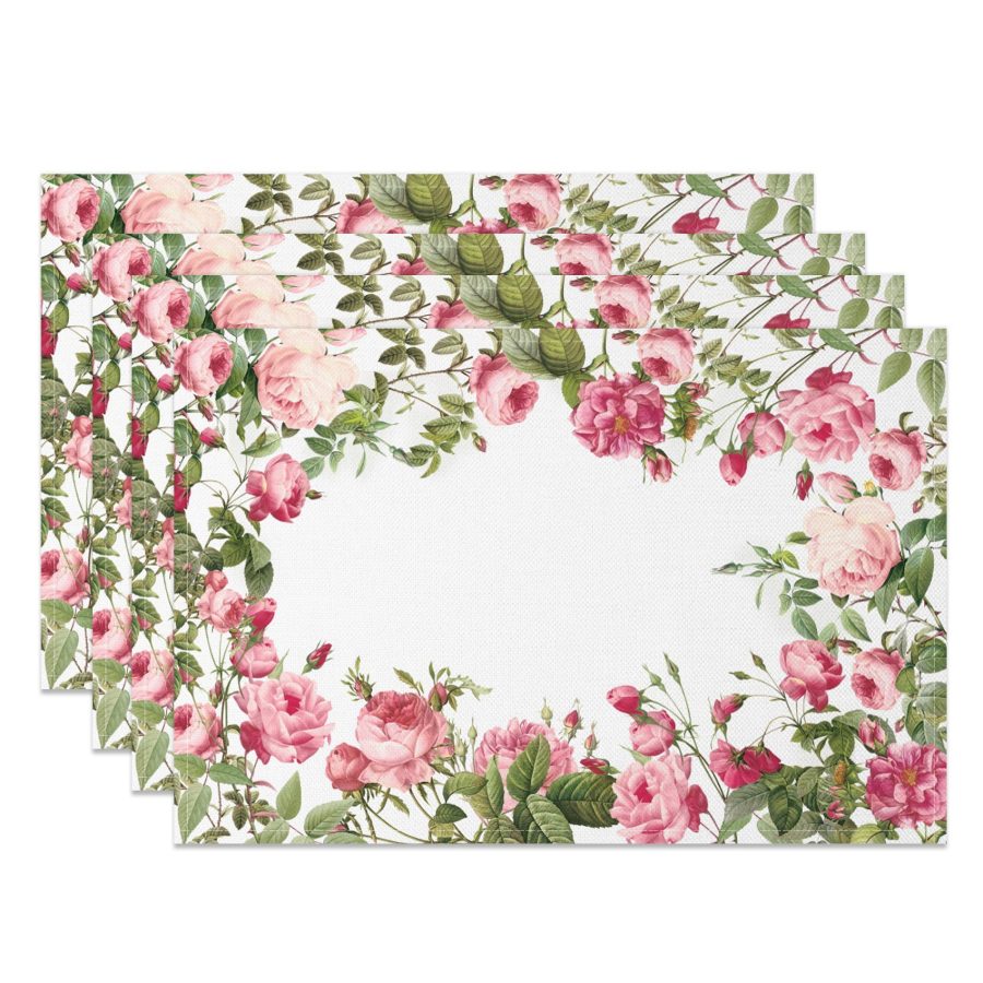 Aperturee Natural Pink Rose Leaves Dining Set Of 4 Placemats, 14x12 Inch, 15.8 USD, NYJY00365-S, placemats