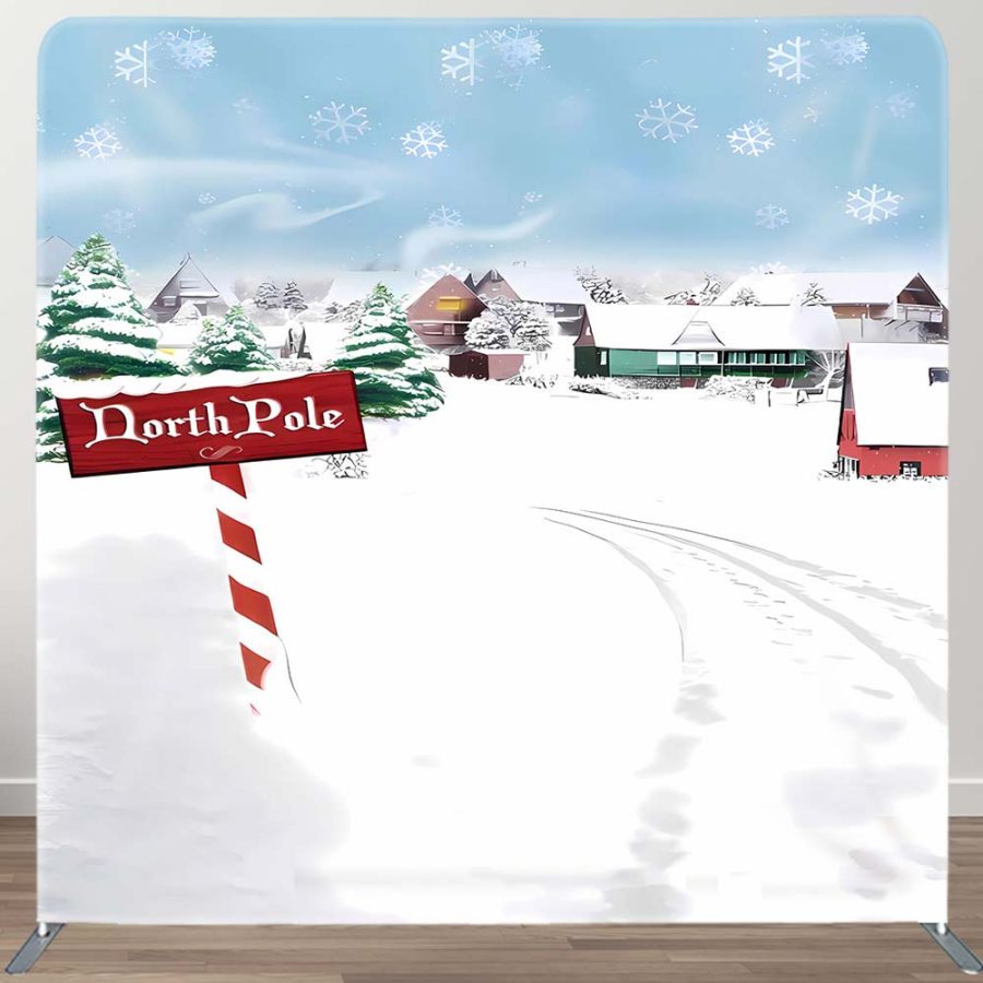 Aperturee North Pole Snowy Wonderland Town Pillow Case Backdrop | Snowy Backdrop | Winter Onederland Backdrop | Winter Wonderland Photo Backdrop