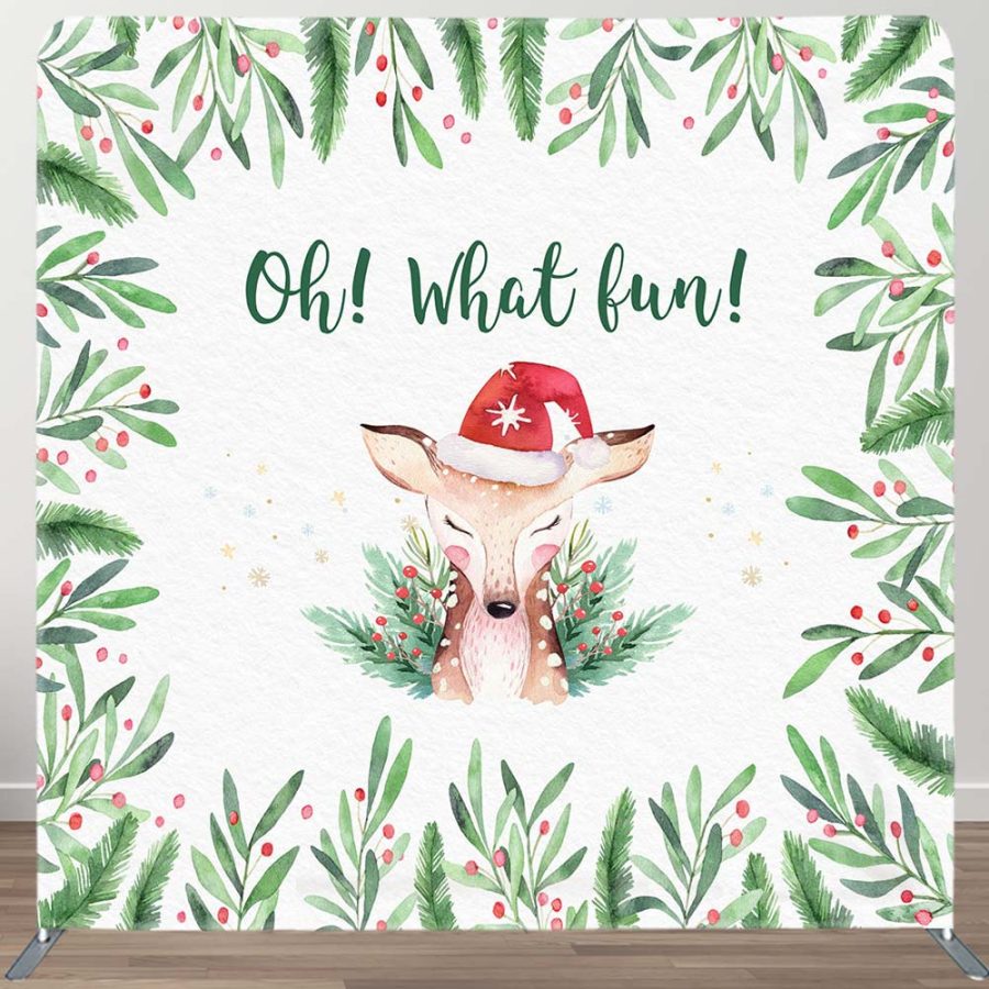 Aperturee Oh What Fun Deer Cherry Xmas Pillow Case Backdrop | Diy Christmas Backdrop | Christmas Scenic Backgrounds | Christmas Background Photography