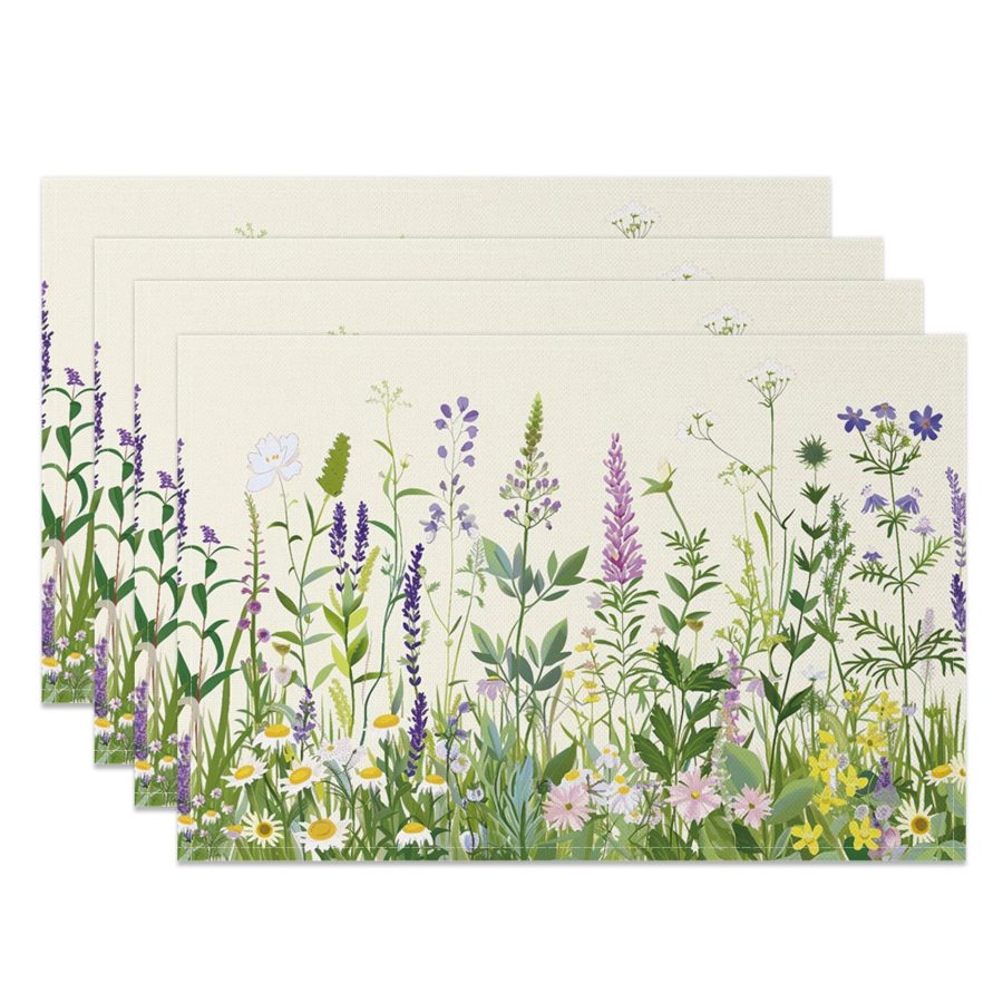 Aperturee Painted Spring Greenery Wildfloral Set Of 4 Placemats, 14x12 Inch, 15.8 USD, NYLX00541-S, placemats