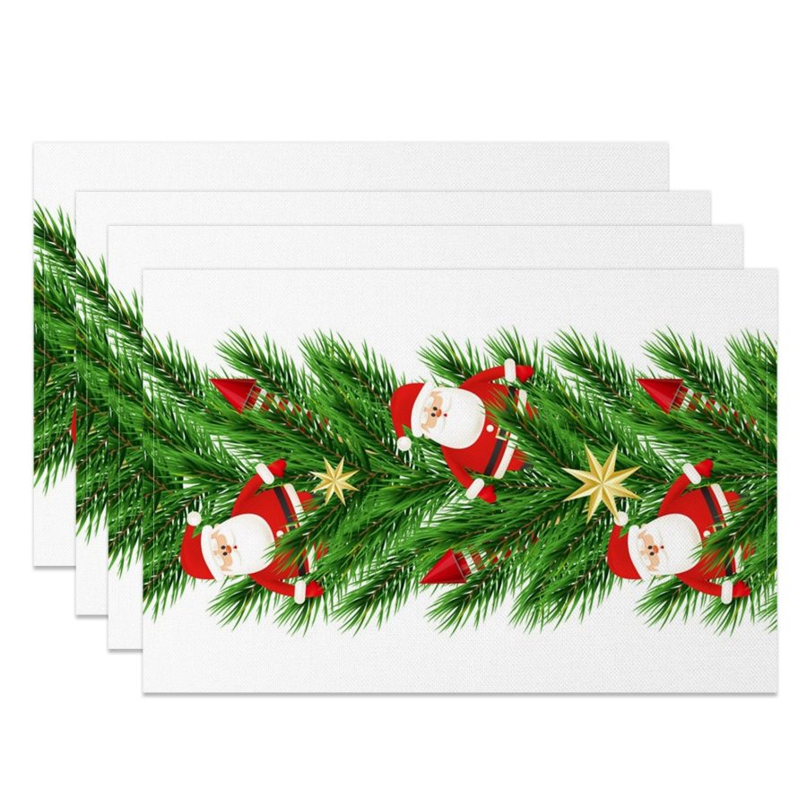 Aperturee Pine Leaf Santa Clacus Christmas Set Of 4 Placemats, 14x12 Inch, 15.8 USD, NYWH00416-S, placemats