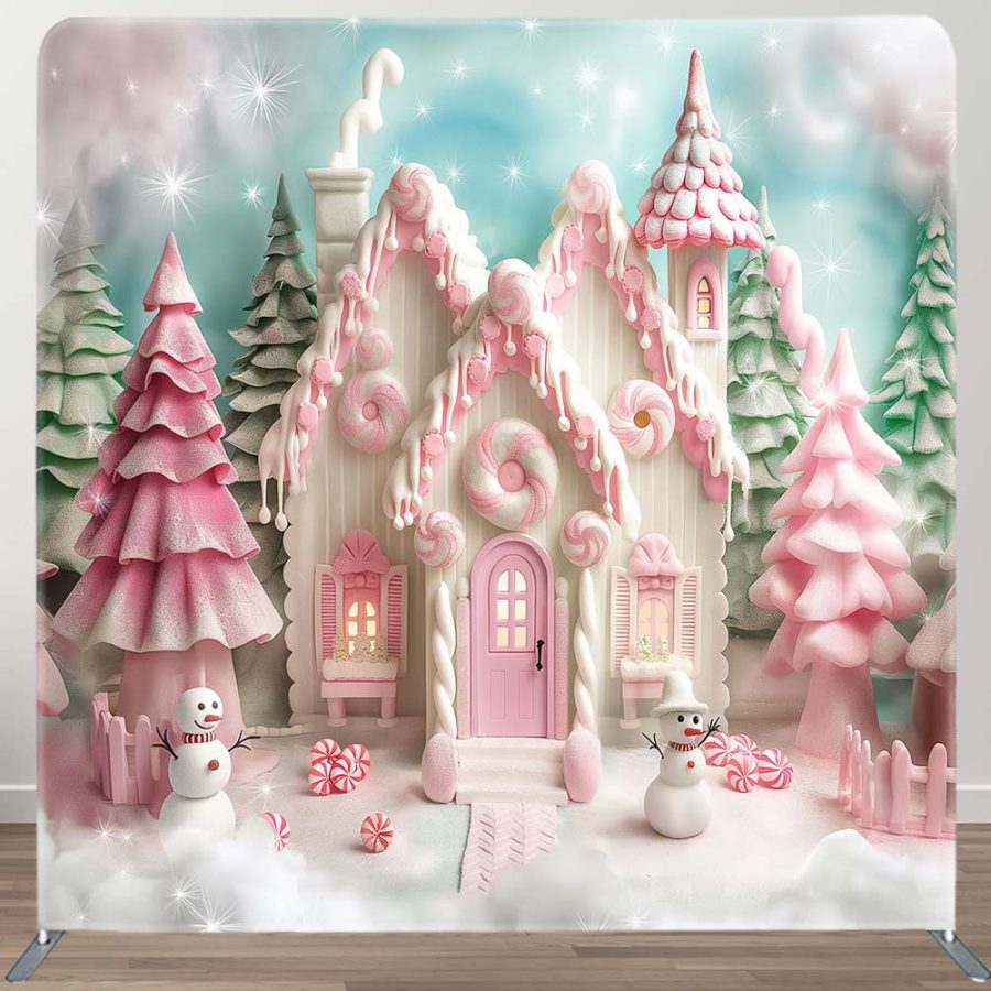 Aperturee Pink Castle Christmas Party Square Tension Backdrop | Christmas Photoshoot Backgrounds | Winter Wonderland Backdrop | Xmas Backdrop