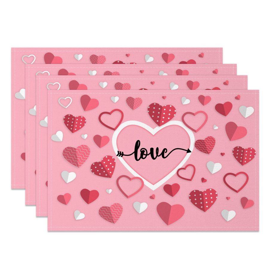 Aperturee Pink Origami Heart Valentines Day Set Of 4 Placemats, 14x12 Inch, 15.8 USD, NYJY00396-S, placemats