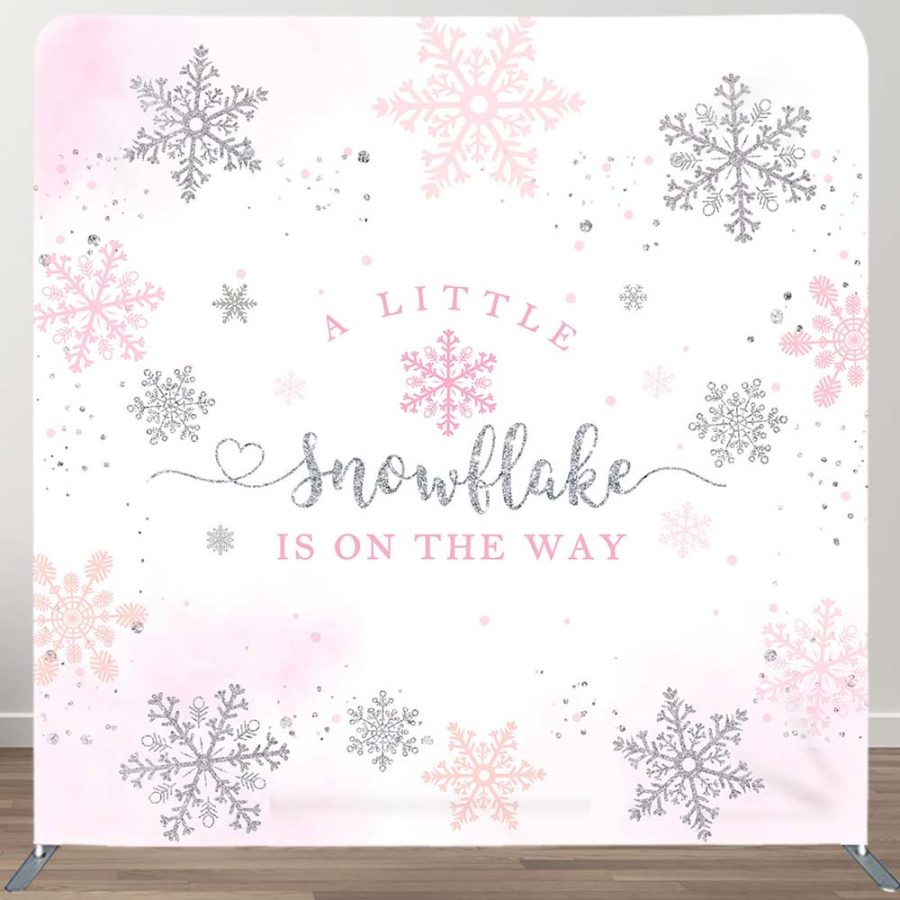 Aperturee Pink Silver Snowflake Baby Shower Square Backdrop, 6X6FT(1.8X1.8M), 111 USD, DSZH0G753-F, square double-sided backdrops