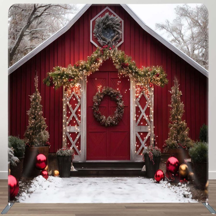 Aperturee Red Cabin Christmas Photo Booth Fabric Backdrop | Christmas Background Photography | Winter Wonderland Backdrop | Christmas Photo Backdrop