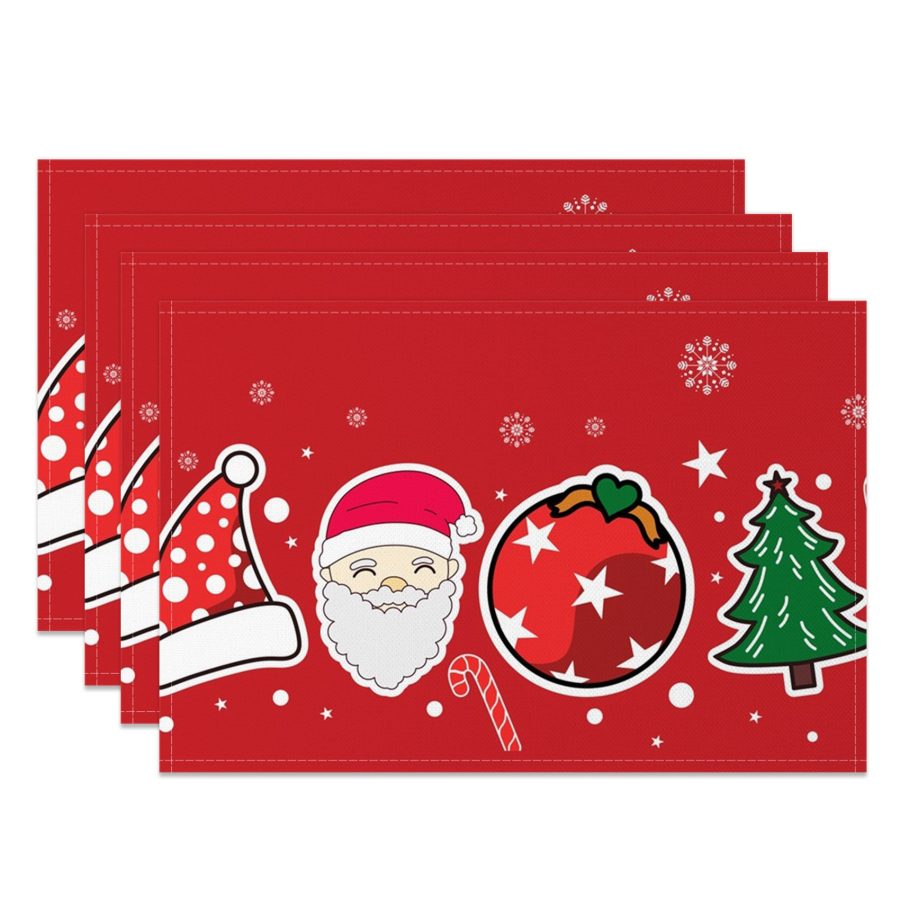 Aperturee Red Festive Cute Christmas Print Set Of 4 Placemats, 14x12 Inch, 15.8 USD, NYWH00385-S, placemats